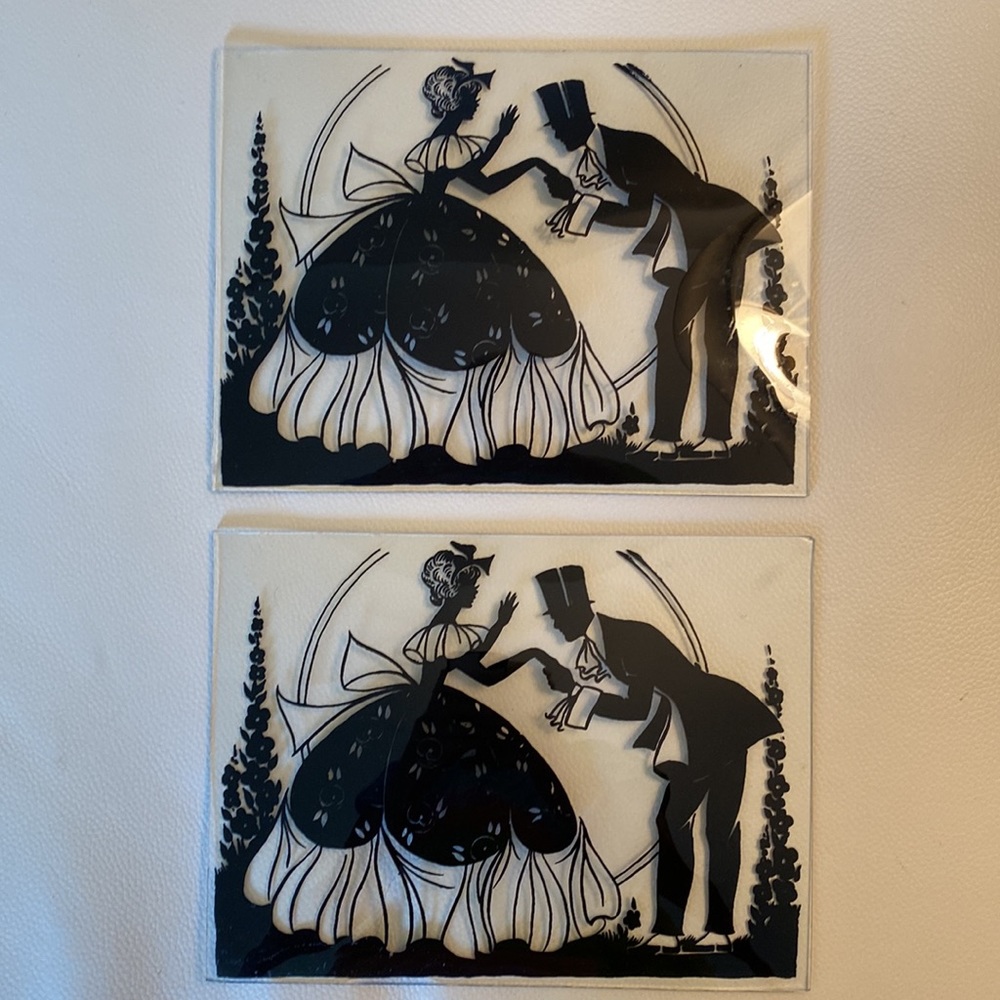Vintage Convex Glass Silhouette Panels Set of 2 Victorian Couple